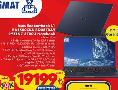ASUS EEXPERTBOOK L1 BA1500CDA-BQ0870A9 RYZEN7 3700U NOTEBOOK ASUS EEXPERTBOOK L1 BA1500CDA-BQ0870A9 RYZEN7 3700U NOTEBOOK
